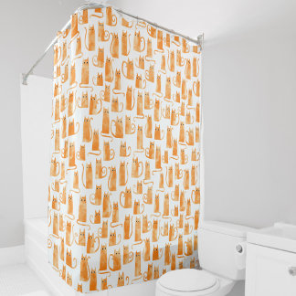 Orange Cat Pattern Shower Curtain