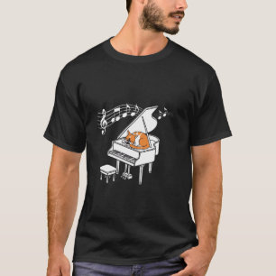 Orange Cat Playing Piano Music Lover Funny T Shirt