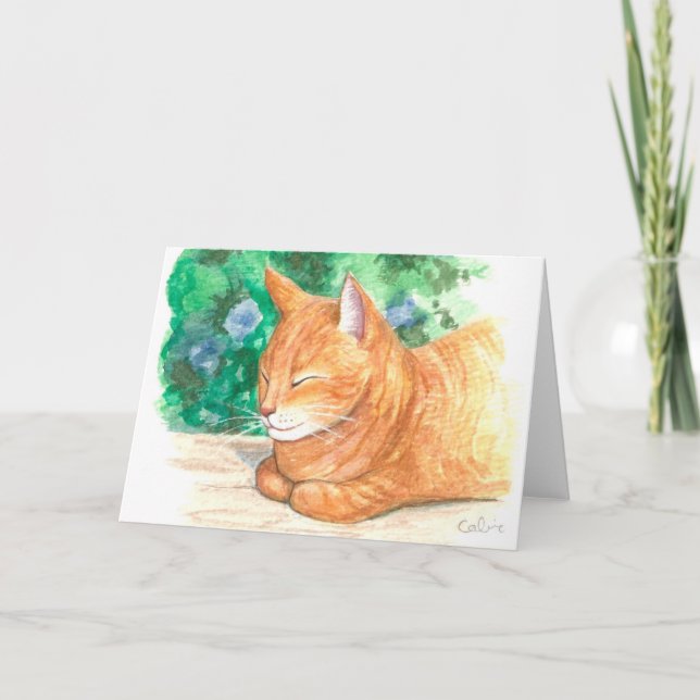 "Orange Cat Relaxing." Greeting Card (Front)