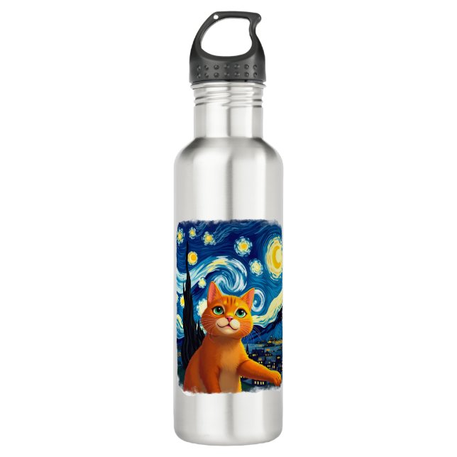 Orange Cat Selfie  Starry Night Cat Mom Cat Lovers 710 Ml Water Bottle (Front)