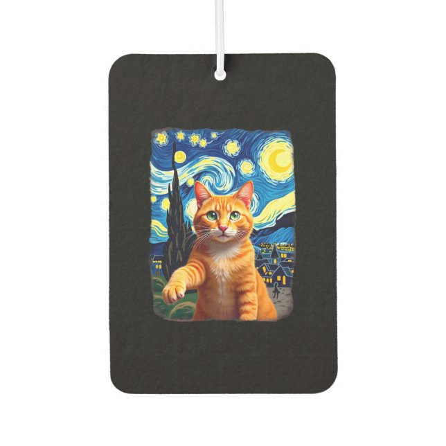 Orange Cat Selfie  Starry Night Cat Mom Cat Lovers Car Air Freshener (Front)