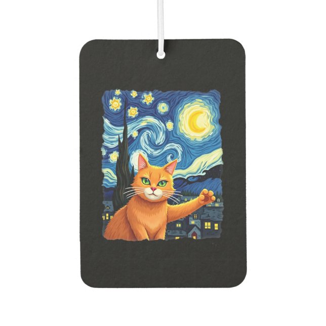 Orange Cat Selfie  Starry Night Cat Mom Cat Lovers Car Air Freshener (Front)