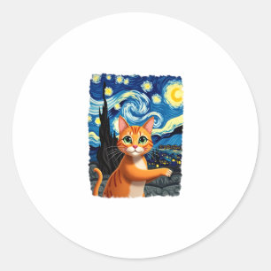 Orange Cat Selfie Starry Night Cat Mom Cat Lovers Classic Round Sticker