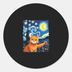 Orange Cat Selfie Starry Night Cat Mom Cat Lovers Classic Round Sticker