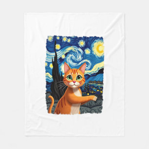 Orange Cat Selfie  Starry Night Cat Mom Cat Lovers Fleece Blanket