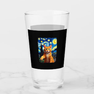 Orange Cat Selfie Starry Night Cat Mom Cat Lovers Glass
