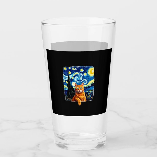Orange Cat Selfie  Starry Night Cat Mom Cat Lovers Glass (Front)