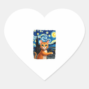 Orange Cat Selfie Starry Night Cat Mom Cat Lovers Heart Sticker