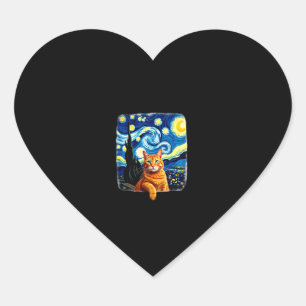 Orange Cat Selfie Starry Night Cat Mom Cat Lovers Heart Sticker