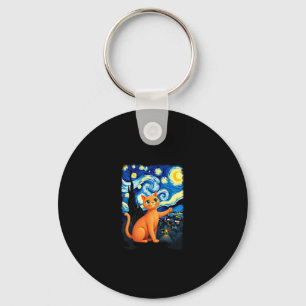Orange Cat Selfie  Starry Night Cat Mom Cat Lovers Key Ring