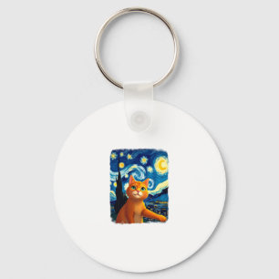 Orange Cat Selfie  Starry Night Cat Mom Cat Lovers Key Ring