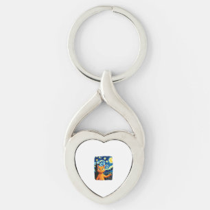 Orange Cat Selfie Starry Night Cat Mom Cat Lovers Key Ring
