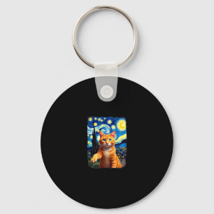 Orange Cat Selfie  Starry Night Cat Mom Cat Lovers Key Ring