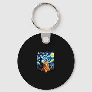 Orange Cat Selfie  Starry Night Cat Mom Cat Lovers Key Ring