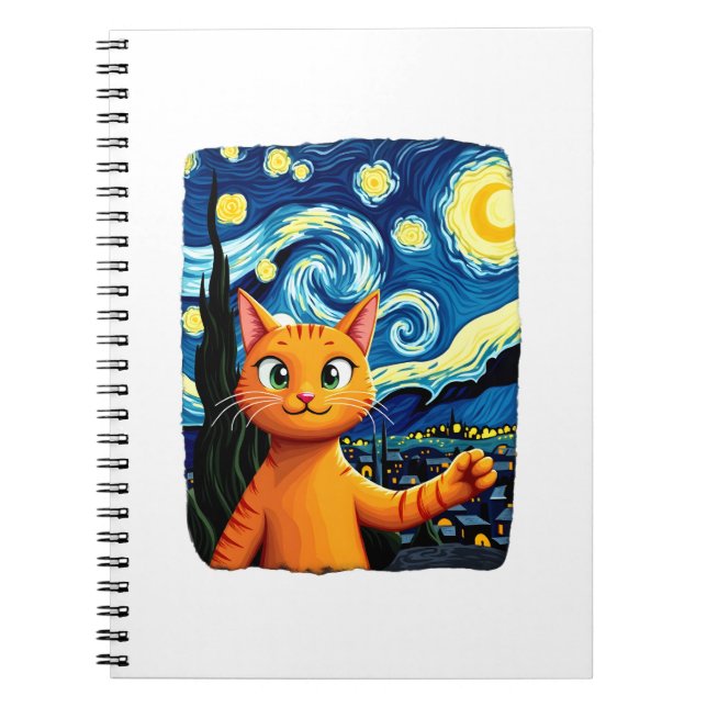 Orange Cat Selfie  Starry Night Cat Mom Cat Lovers Notebook (Front)