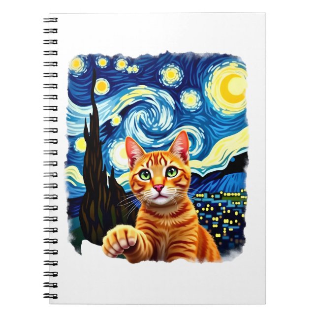 Orange Cat Selfie  Starry Night Cat Mom Cat Lovers Notebook (Front)