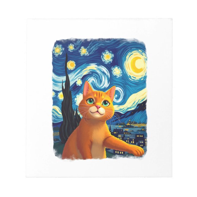 Orange Cat Selfie  Starry Night Cat Mom Cat Lovers Notepad (Front)