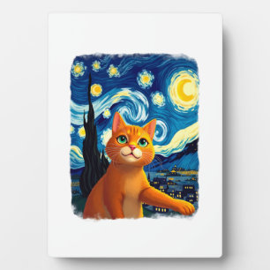 Orange Cat Selfie Starry Night Cat Mom Cat Lovers Plaque