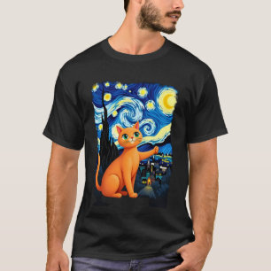 Orange Cat Selfie  Starry Night Cat Mom Cat Lovers T-Shirt