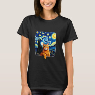 Orange Cat Selfie  Starry Night Cat Mom Cat Lovers T-Shirt