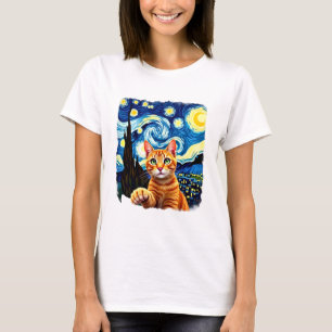 Orange Cat Selfie Starry Night Cat Mom Cat Lovers T-Shirt