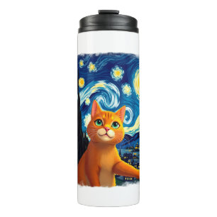 Orange Cat Selfie Starry Night Cat Mom Cat Lovers Thermal Tumbler