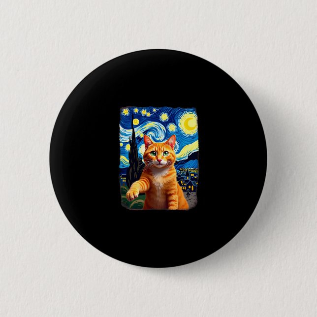 Orange Cat Selfie  Starry Night Cat Mum Cat Lovers 6 Cm Round Badge (Front)