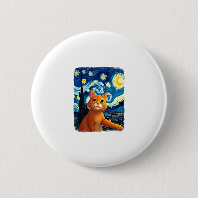 Orange Cat Selfie  Starry Night Cat Mum Cat Lovers 6 Cm Round Badge (Front)