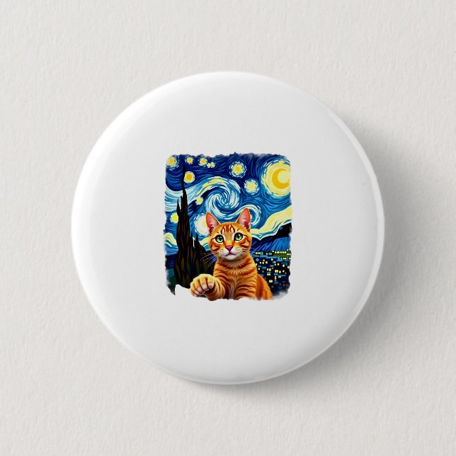 Orange Cat Selfie  Starry Night Cat Mum Cat Lovers 6 Cm Round Badge (Front)