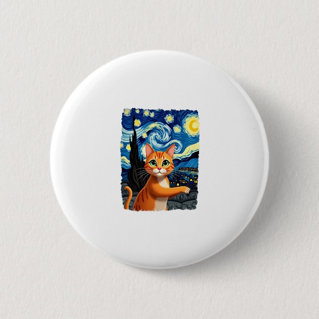 Orange Cat Selfie  Starry Night Cat Mum Cat Lovers 6 Cm Round Badge (Front)