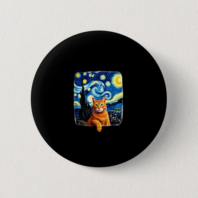 Orange Cat Selfie  Starry Night Cat Mum Cat Lovers 6 Cm Round Badge (Front)