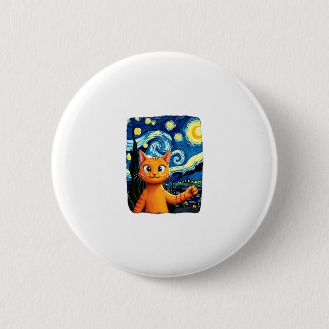 Orange Cat Selfie  Starry Night Cat Mum Cat Lovers 6 Cm Round Badge (Front)