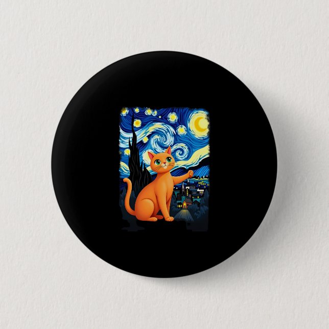 Orange Cat Selfie  Starry Night Cat Mum Cat Lovers 6 Cm Round Badge (Front)