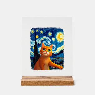 Orange Cat Selfie Starry Night Cat Mum Cat Lovers Acrylic Sign