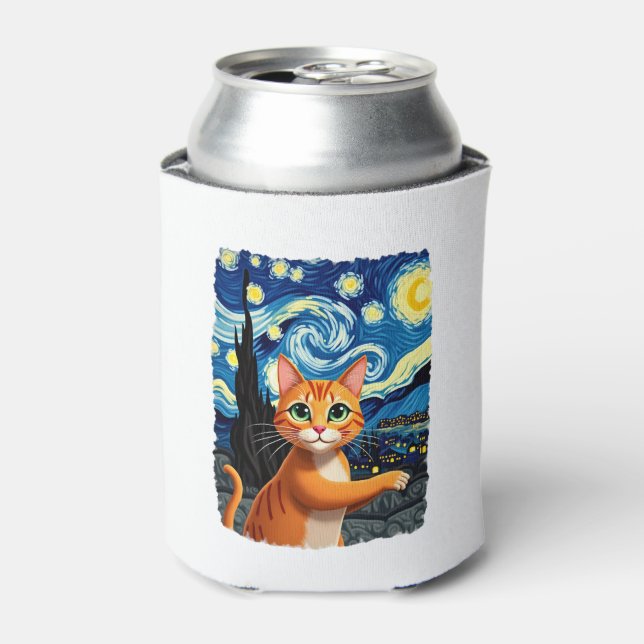 Orange Cat Selfie  Starry Night Cat Mum Cat Lovers Can Cooler (Can Front)