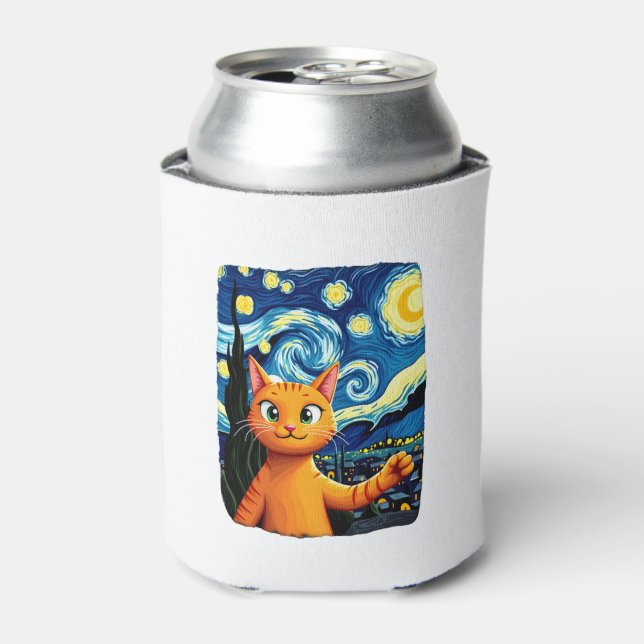 Orange Cat Selfie  Starry Night Cat Mum Cat Lovers Can Cooler (Can Front)