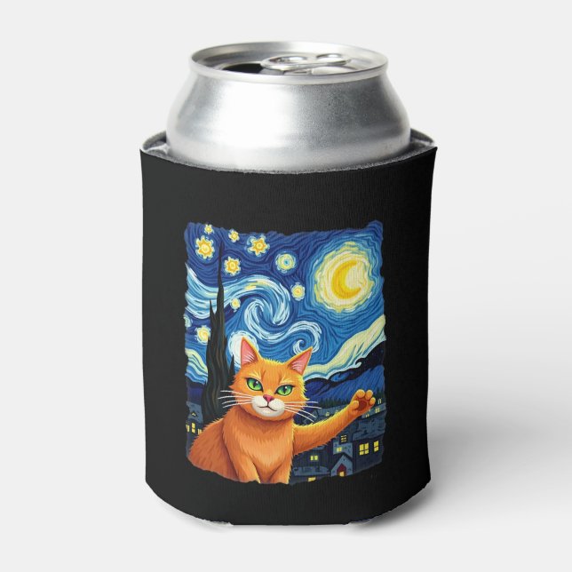 Orange Cat Selfie  Starry Night Cat Mum Cat Lovers Can Cooler (Can Front)