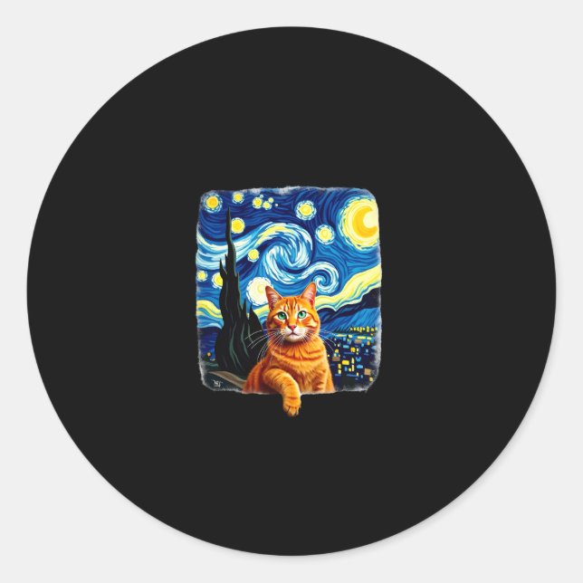 Orange Cat Selfie  Starry Night Cat Mum Cat Lovers Classic Round Sticker (Front)