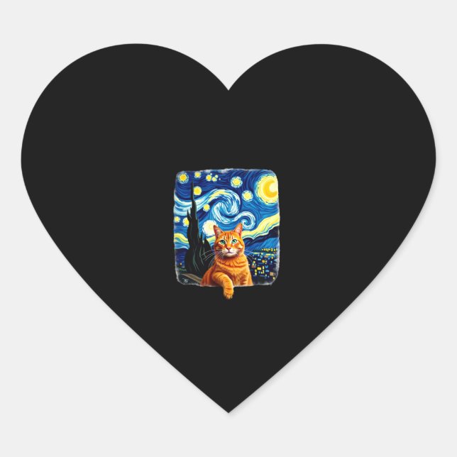 Orange Cat Selfie  Starry Night Cat Mum Cat Lovers Heart Sticker (Front)