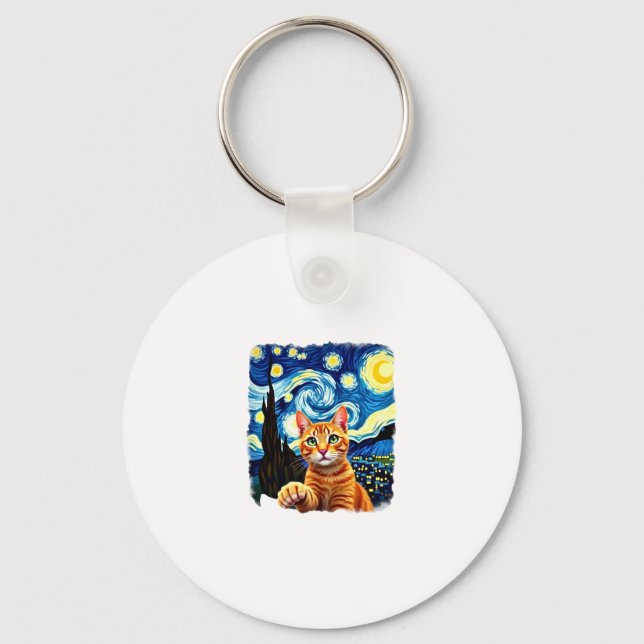 Orange Cat Selfie  Starry Night Cat Mum Cat Lovers Key Ring (Front)