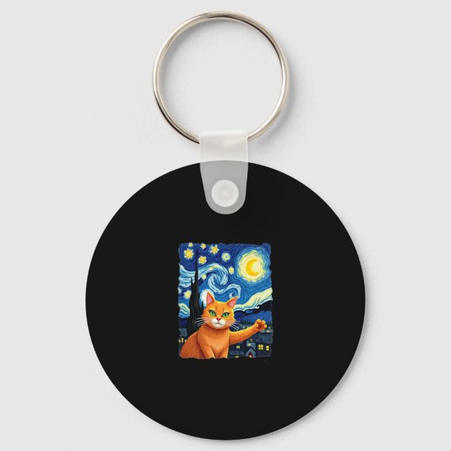 Orange Cat Selfie  Starry Night Cat Mum Cat Lovers Key Ring (Front)
