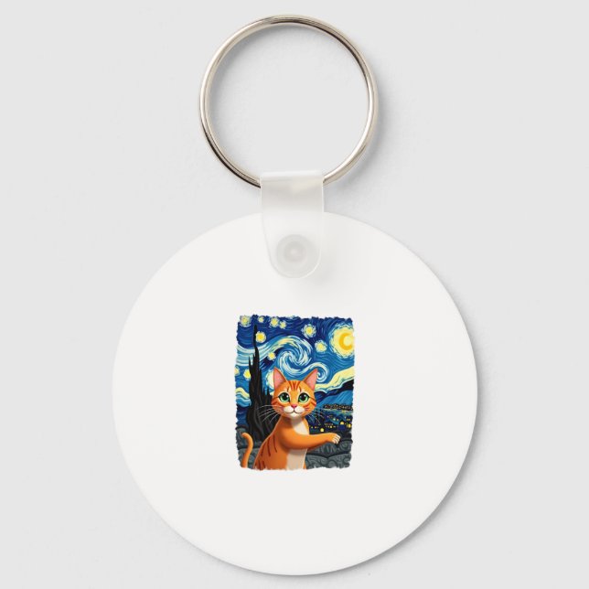 Orange Cat Selfie  Starry Night Cat Mum Cat Lovers Key Ring (Front)