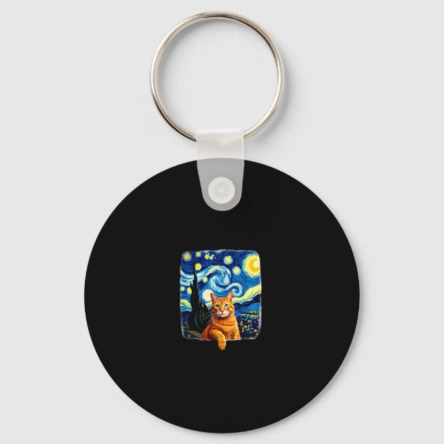 Orange Cat Selfie  Starry Night Cat Mum Cat Lovers Key Ring (Front)