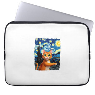 Orange Cat Selfie Starry Night Cat Mum Cat Lovers Laptop Sleeve
