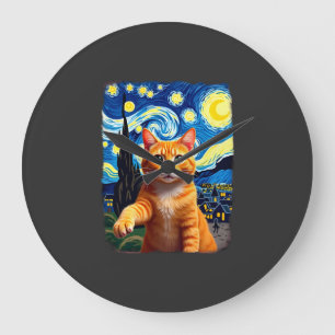 Orange Cat Selfie Starry Night Cat Mum Cat Lovers Large Clock