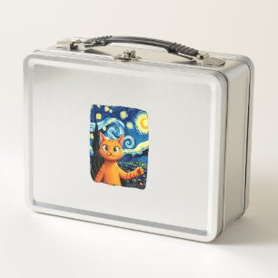 Orange Cat Selfie Starry Night Cat Mum Cat Lovers Metal Lunch Box