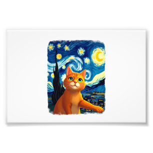 Orange Cat Selfie Starry Night Cat Mum Cat Lovers Photo Print