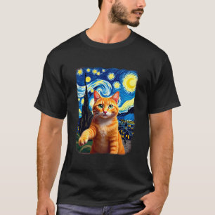 Orange Cat Selfie  Starry Night Cat Mum Cat Lovers T-Shirt