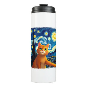 Orange Cat Selfie Starry Night Cat Mum Cat Lovers Thermal Tumbler