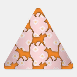 Orange Cat Silhouette Pattern Triangle Sticker